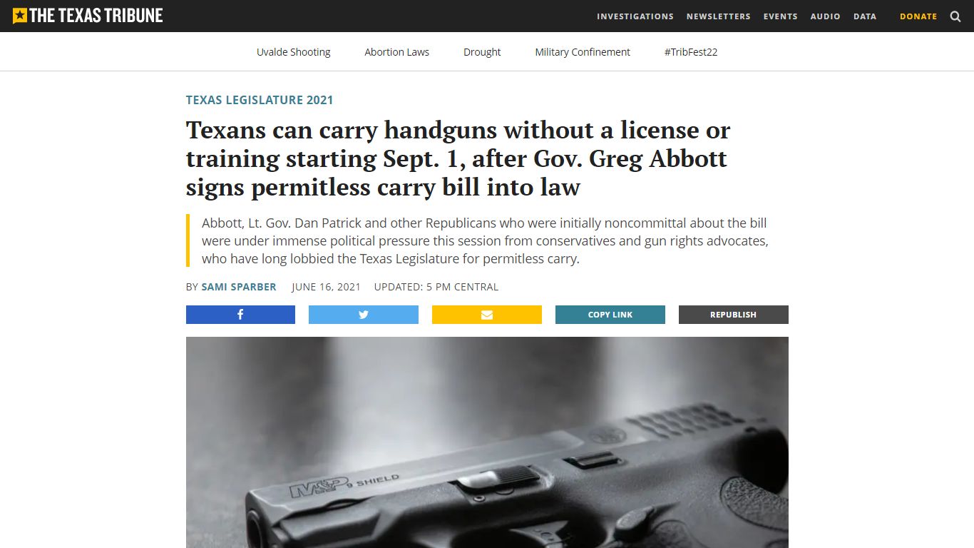 Texas "constitutional carry" signed into law, goes into effect Sept. 1 ...